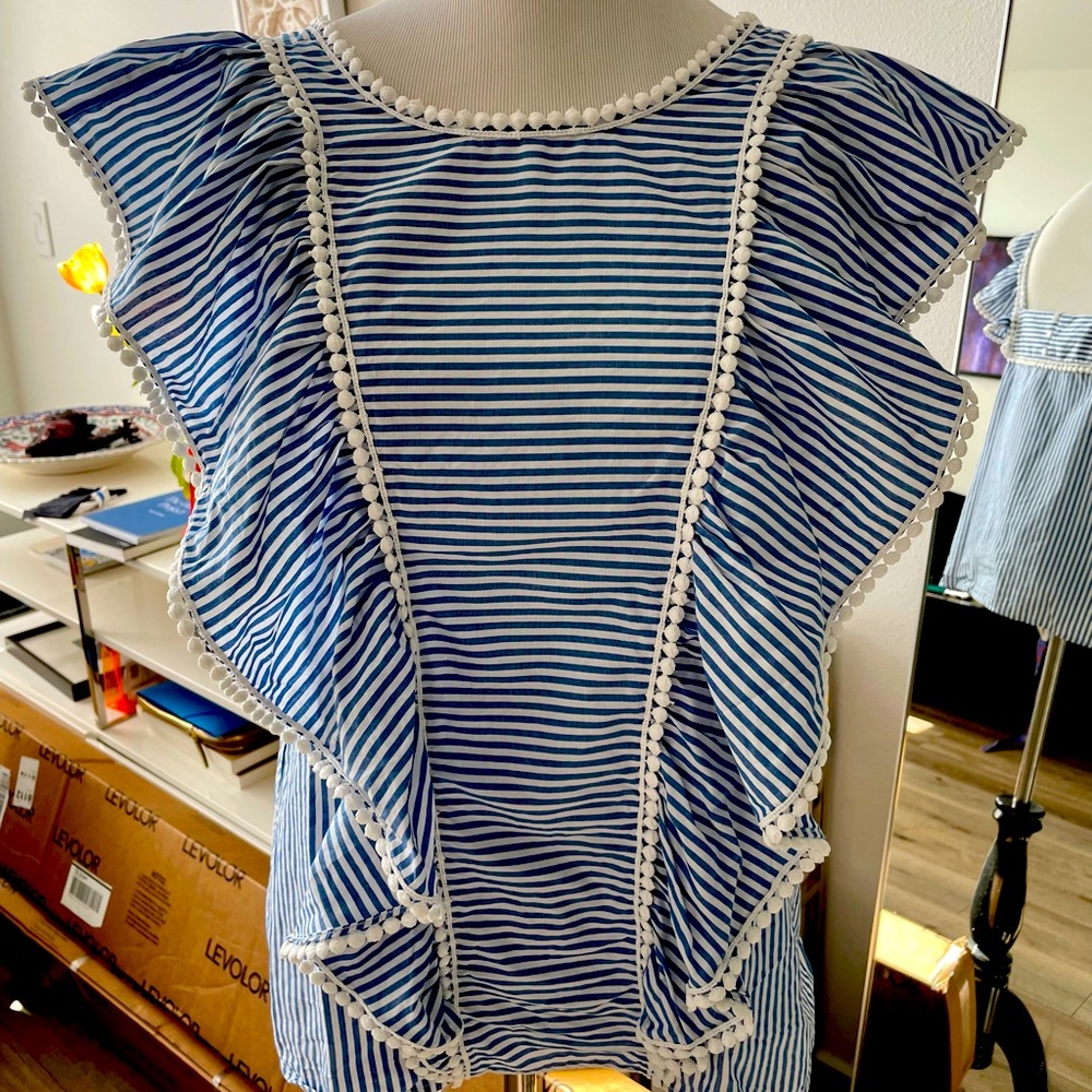 Sezane ruffle shoulder stripe top size 36